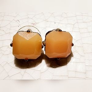 Square faceted soft peach hexagonal post earrings, clean, classic, chic